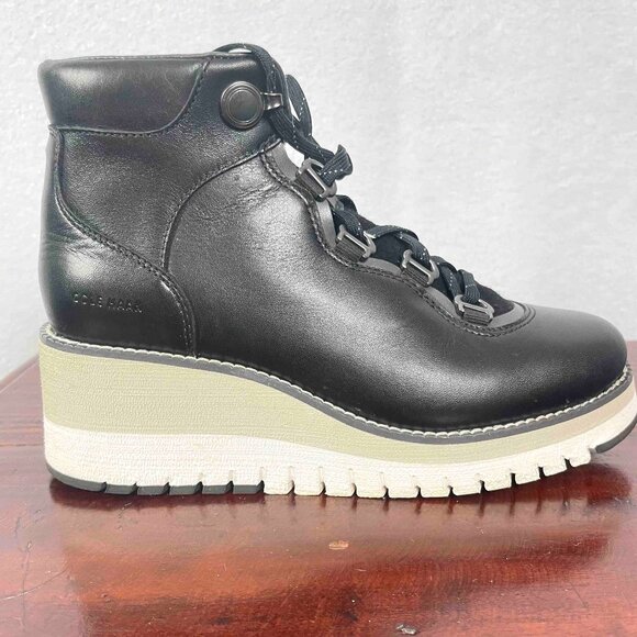 Cole Haan GrandExplore Waterproof Laceup Wedge Boots in Black Womens Size 6B - Picture 7 of 16